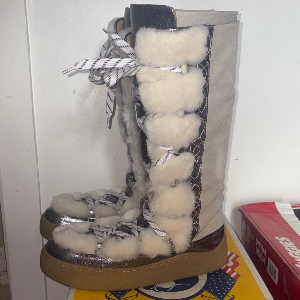 Free People Faux Fur-Trimmed Boots with Silver Accents size 11